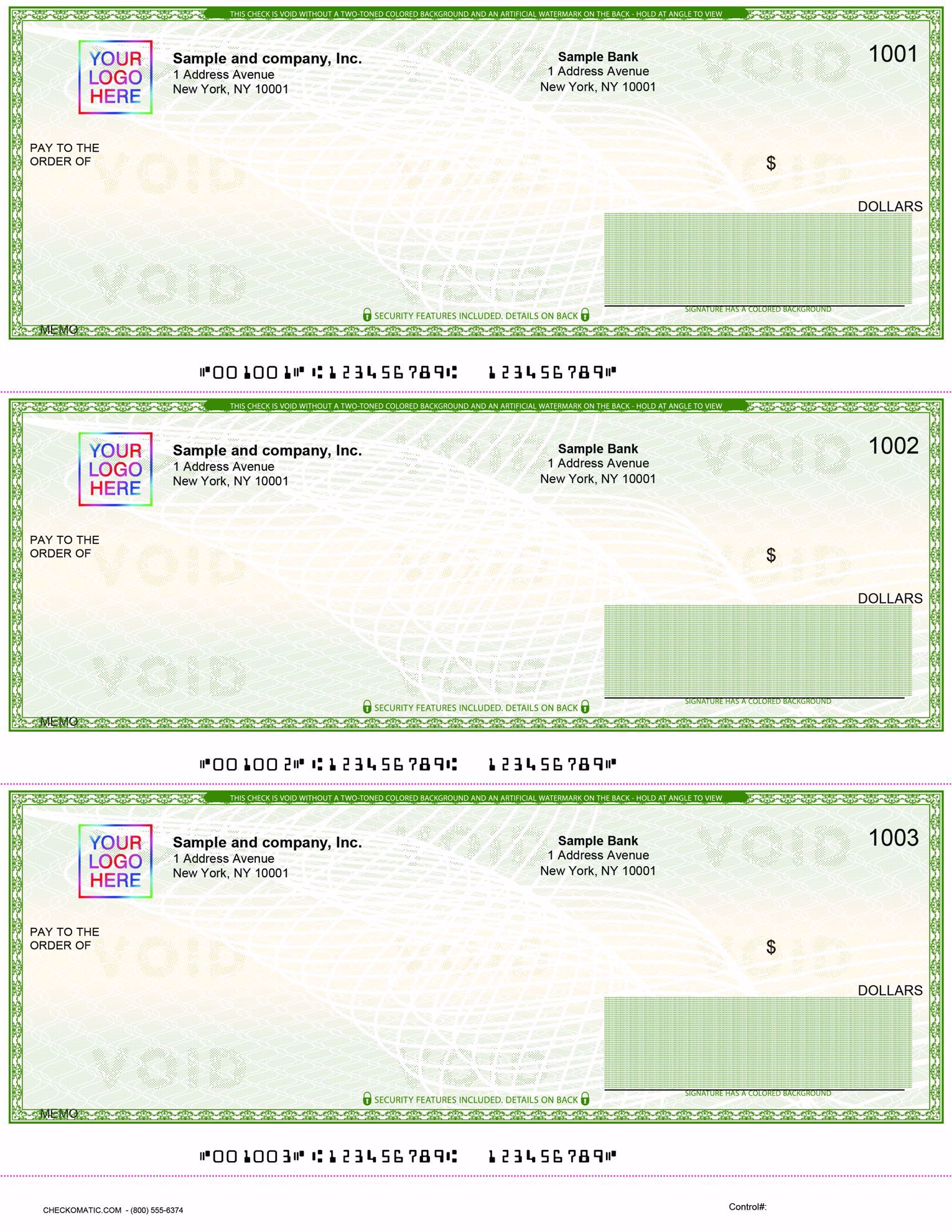 3 On A Page QuickBooks Checks - Add B/W Logo For Free!